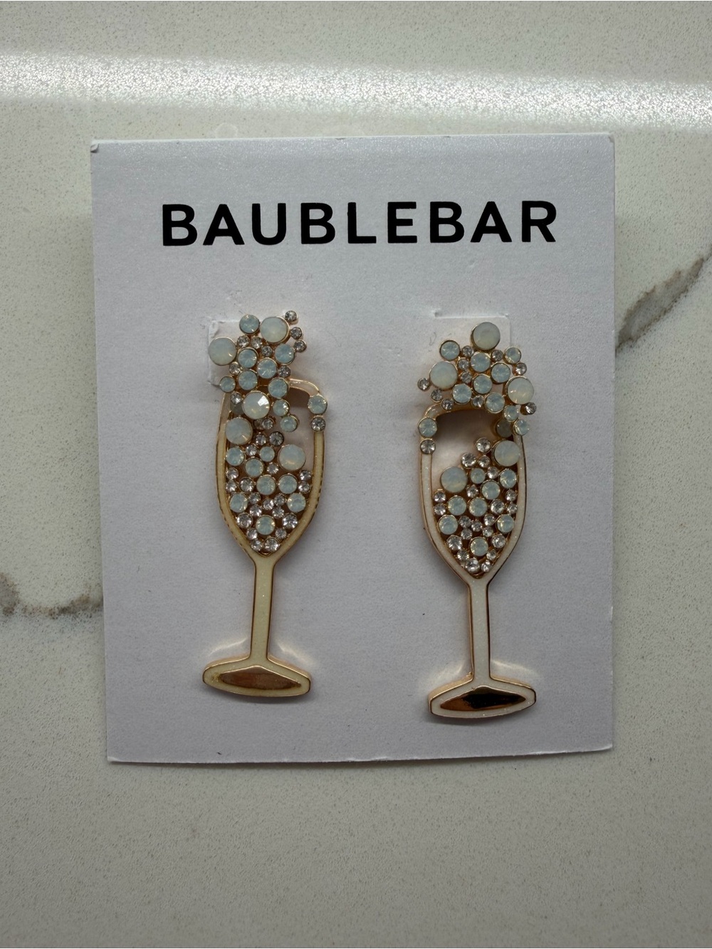BaubleBar Gold Champagne Glass Earrings with Opalescent Stones